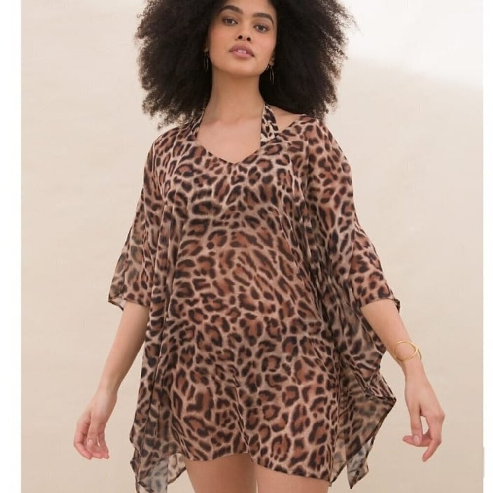 Soma Leopard Print Swim Chiffon Caftan Coverup Size M/L